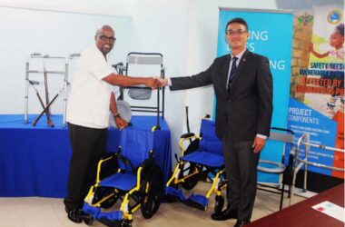 H.E. Peter Chia-Yen Chen, Taiwan’s Ambassador to Saint Lucia, with Hon. Joachim Henry, Minister for Equity, Social Justice and Empowerment, during the handover ceremony at the Ministry of Equity, Social Justice and Empowerment on Tuesday, March 12, 2024