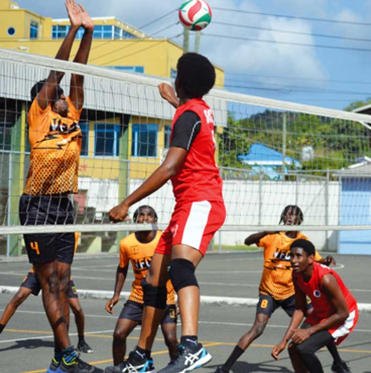 Volleyball action in the schools under-19 tournament