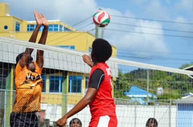 Volleyball action in the schools under-19 tournament