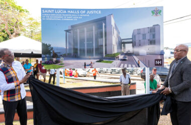 Prime Minister Philip J Pierre and Castries Central MP Richard Frederick reveal the blueprint for the Halls of Justice