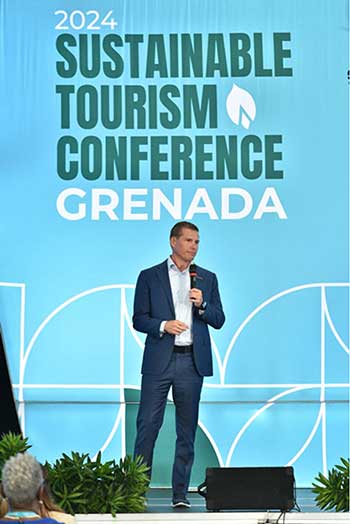 SRI Executive Chairman Adam Stewart addressing the Grenada conference (PHOTO Courtesy SRI)