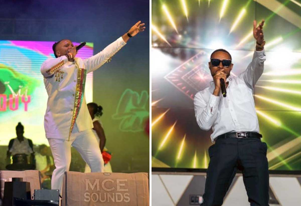 [L-R] Groovy Soca Monarch Arthur Allain & Power Soca Monarch Imran Nerdy