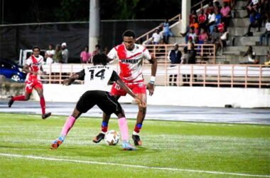 Dennery takes on Soufriere in a gritty challenge at the Soufriere mini stadium.