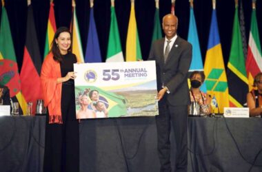 Outgoing Chair of the Caribbean Development Bank’s (CDB) Board of Governors, Hon. Ahmed Hussen, (right) Canada’s Minister of International Development, officially handing over the chairmanship to Dr. Renata Vargas Amaral, Brazil's Secretary for International Affairs and Development. The exchange marked the ending of the CDB’s 54th Annual Meeting which was held in Ottawa, Canada from June 17 – 20, 2024. Brazil will hold the chairmanship until June 2025 and will host the 55th Annual Meeting in Brasilia.