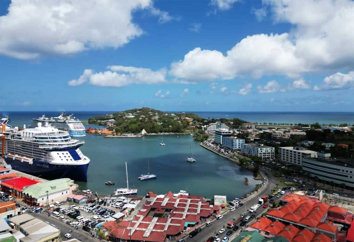 An aerial shot of Port Castries, now managed by Saint Lucia Cruise Port, which recently settled USD 17 million in debt on behalf of the Saint Lucia Air & Sea Ports Authority (SLASPA). 