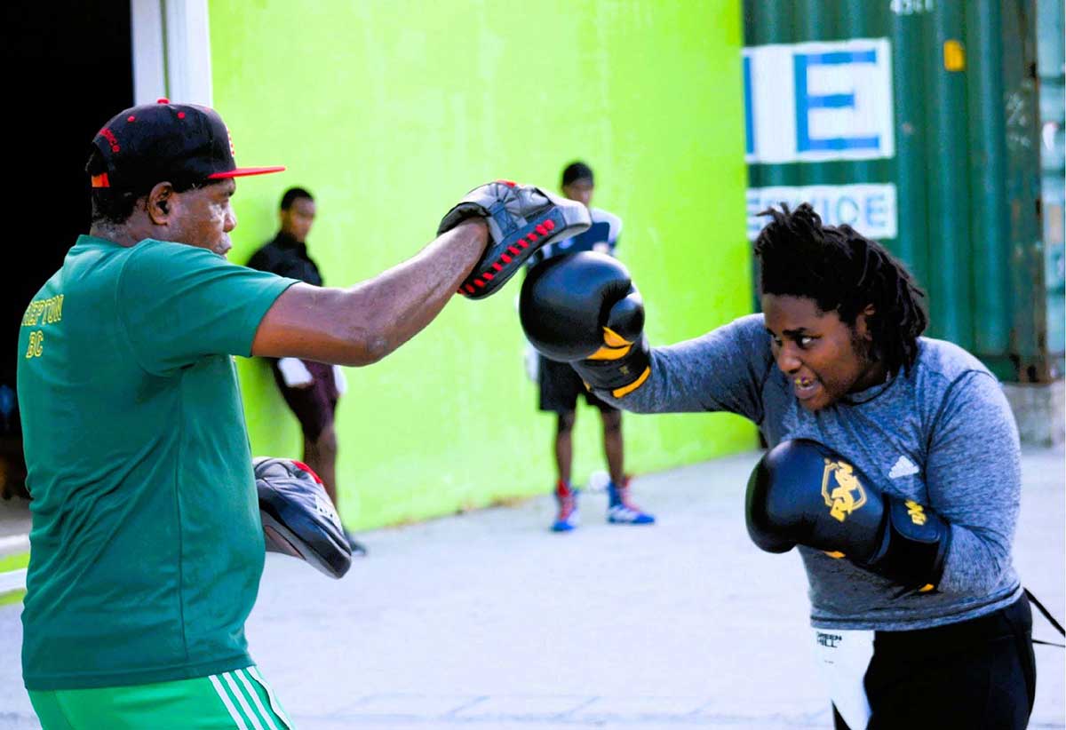 Female boxer Nikaela Khodra at training session