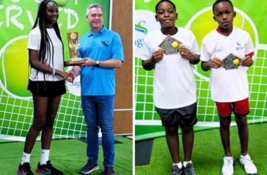 [L-R ] Kahenya Mukora – Girls U-12 Singles Champion & Team Saint Lucia Boys U-12 Doubles Champions