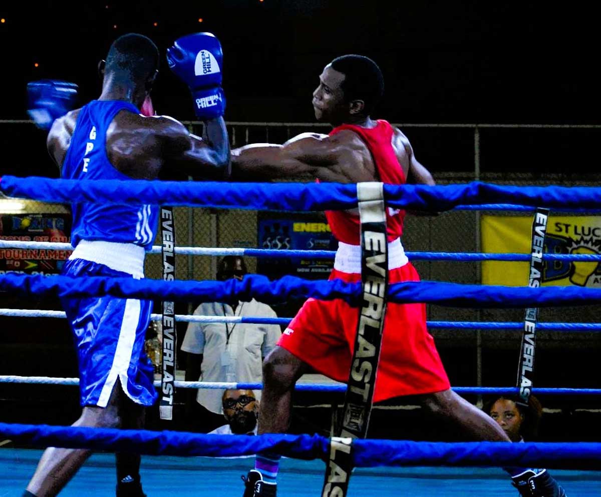 Saint Lucian top rated-boxer Keegan Mortley (red) in action.