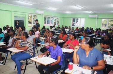 Test-takers about to begin the TOCFL Listening and Reading Test in the Innovation Hub at Sir Arthur Lewis Community College (SALCC) on Thursday morning, July 18, 2024