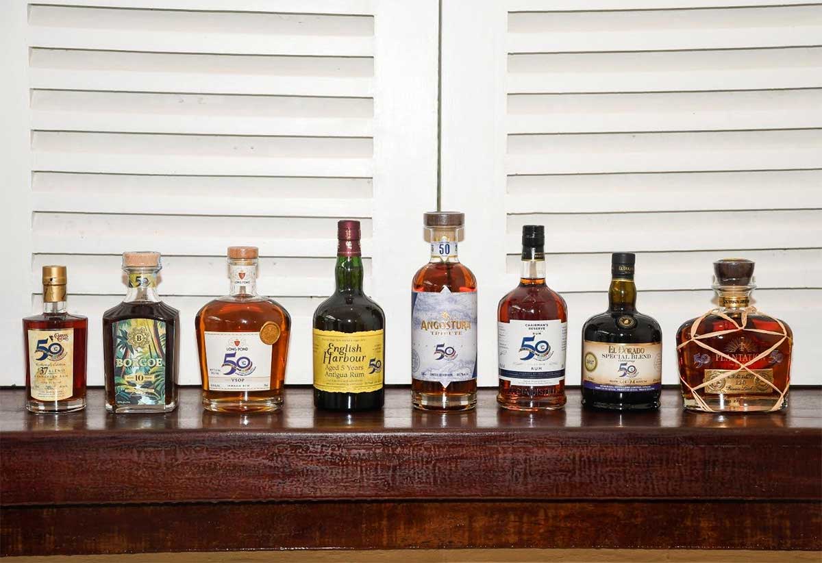 Eight of the thirteen CARICOM@50 rum blends on display