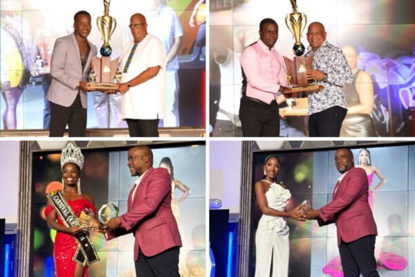 Awardees pose with their trophies at the prizegiving event