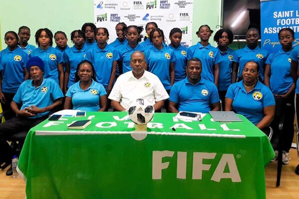 Team Saint Lucia Girls U-15 squad, technical unit and SLFA officials.