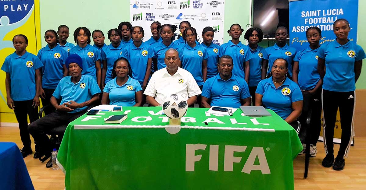 Team Saint Lucia Girls U-15 squad, technical unit and SLFA officials.