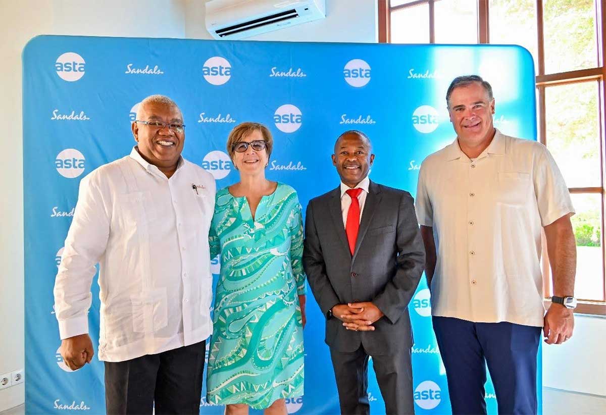 Left to Right – Gary Sadler Unique Vacations Inc., Jackie Friedman ASTA Chairman, Ian Gooding Edghill Barbados Minister of Tourism and International Transport, Zane Kerby ASTA President