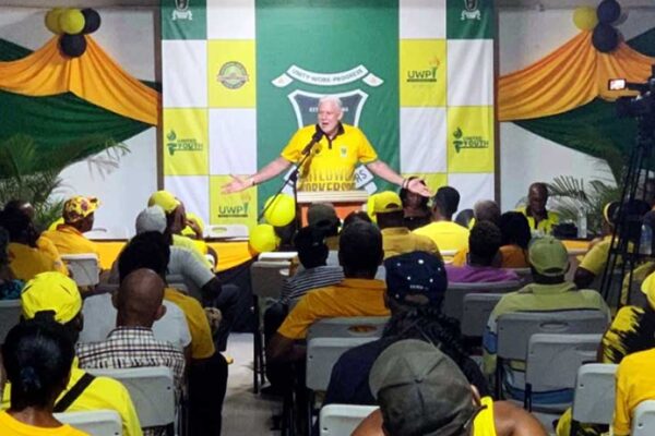 Opposition Leader Allen Chastanet addressing party supporters at a Town Hall Meeting last Sunday