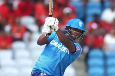 Player of the Match – Johnson Charles brings out an innovative stroke.