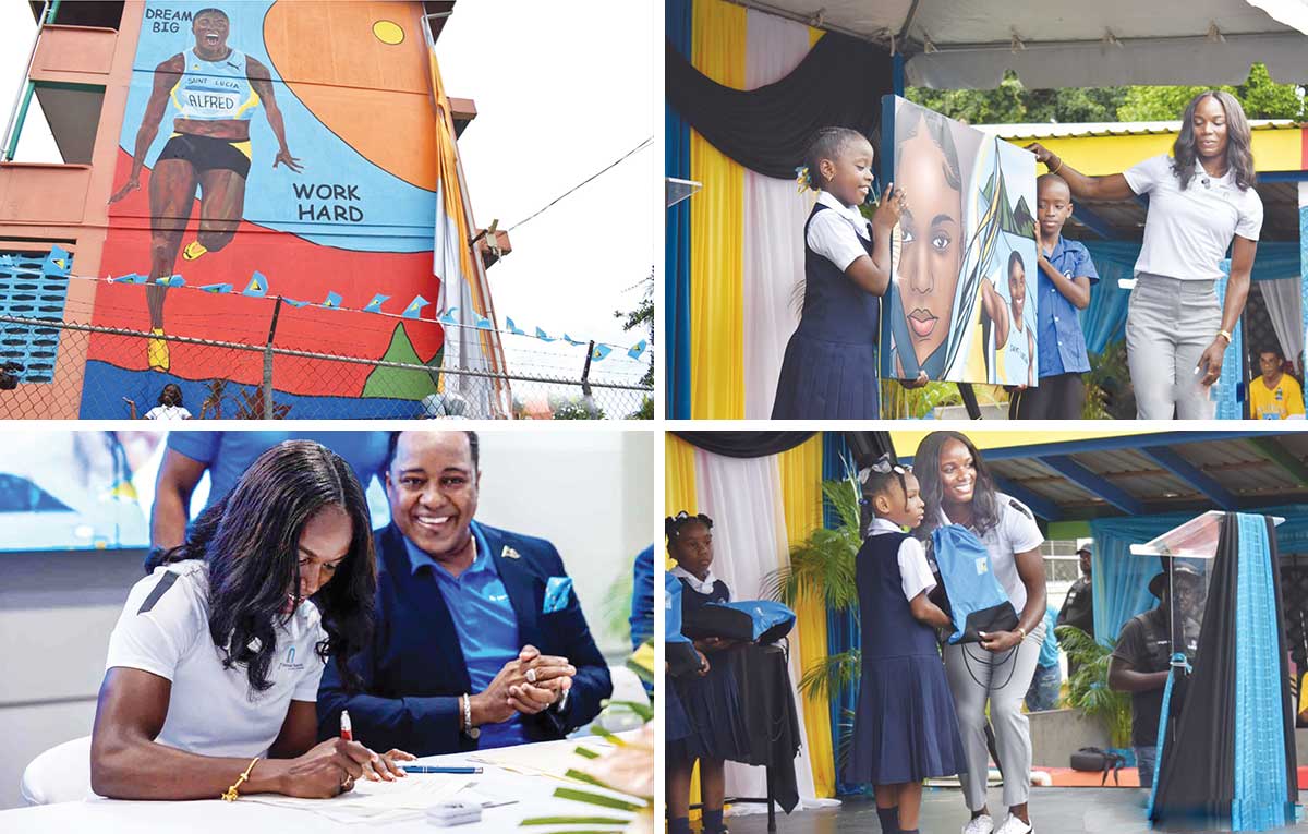 Thursday was a busy day for Julien Alfred: signing an agreement with the Saint Lucia Tourism Authority and celebrating with students at her Alma-mater, The Ciceron R.C. Combined School