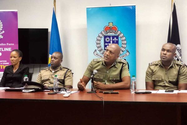 Acting Commissioner Garde (3rd from left) with members of the police hierarchy at a recent press conference