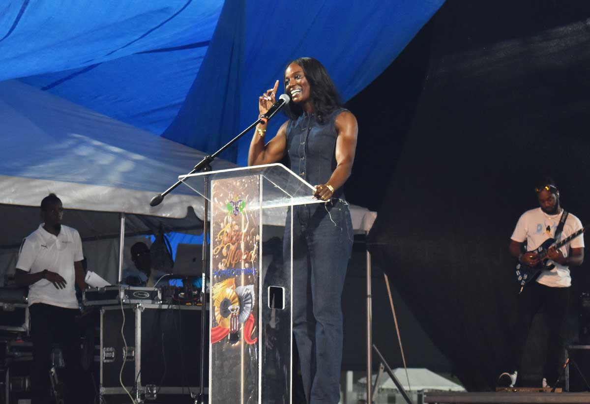 Julien Alfred addressing the large crowd at the national concert last Friday night