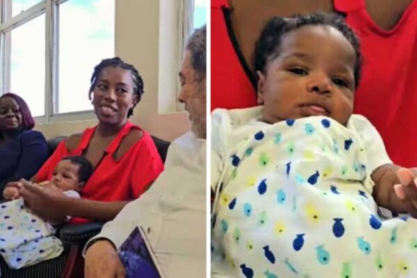 Sabina Louis and one-month old Saiyeem Valcin met with Prime Minister Ralph Gonsalves in SVG