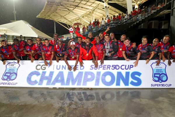 Trinidad & Tobago RedForce Celebrate winning the 2023 CG United Super 50 Championship