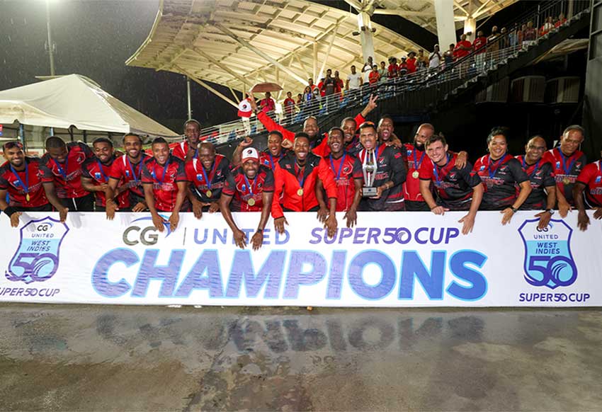 Trinidad & Tobago RedForce Celebrate winning the 2023 CG United Super 50 Championship