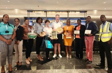 Saint Lucia Cruise Port and port partners welcomed Captain Magnus Bengtsson and crew of Ilma during the plaque exchange ceremony onboard