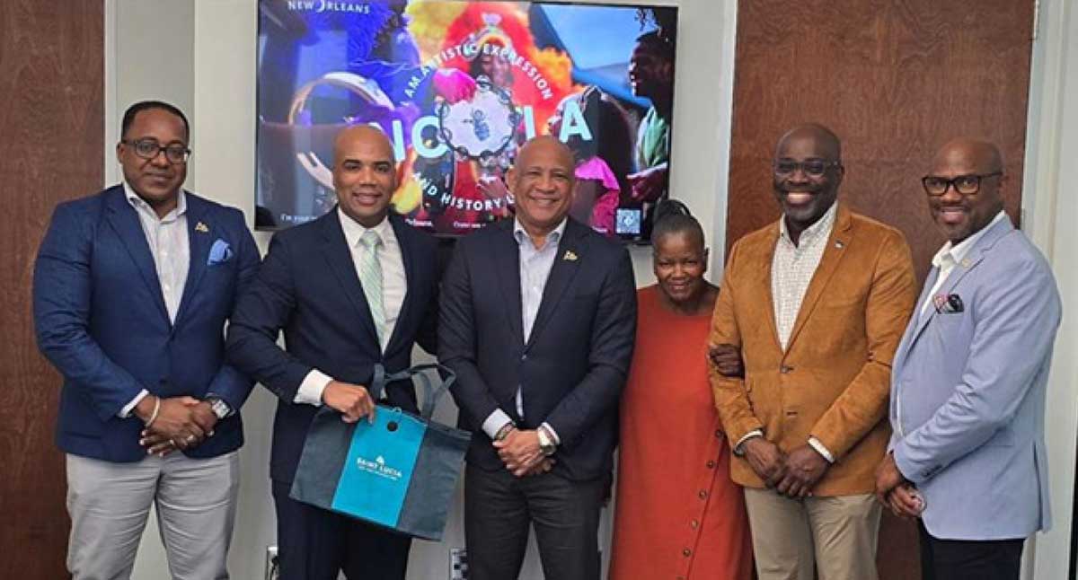 Tourism Minister Dr Ernest Hilaire (third from left) with other members of delegation and New Orleans personnel