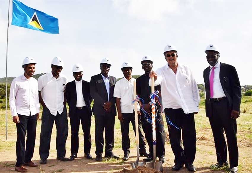 Vieux Fort South MP Dr Kenny Anthony (second from right) and other officials at the sod turning ceremony, in 2016