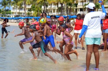 Participants in the SLAF Open Swim challenge