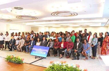 H.E. Peter Chia-Yen Chen, Taiwan’s Ambassador to Saint Lucia, joins Hon. Emma Hippolyte, Minister for Commerce, Manufacturing, Business Development, Cooperatives and Consumer Affairs, featured speakers, panelists, YEA officials, entrepreneurs and other invited guests for a group photo at the second YEA Youth Investment Forum held at Harbor Club Hotel on Thursday, December 12, 2024.