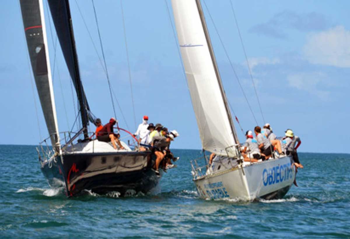 Regatta boats compete inside the Rodney Bay perimeter