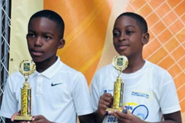 Riley and Kimari display the Doubles Championship Trophy