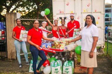 Accompanied by members of Team RUBIS, Account Executive Chriselda Norbal, makes the donation to The Holy Family Children’s Home in Rodney Bay, represented by Sister Anthonia David.