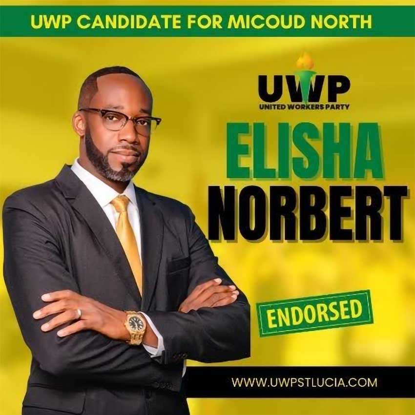 Elisha Norbert, the UWP candidate for Micoud North