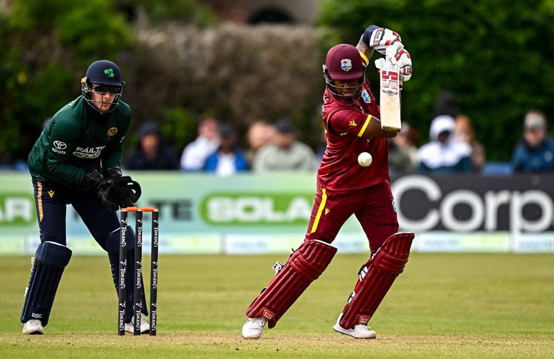 Keacy playing a cover drive vs Ireland in the 3rd ODI