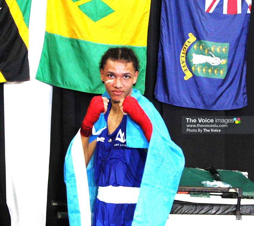 Danny Martin celebrates his Gold Medal -Welterweight victory at the OECS Championships