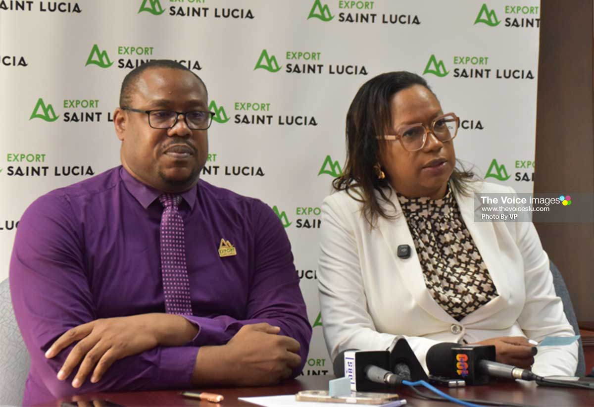 Glenfield Gilbert, Director of Client Management at ESL and ESL CEO Sunita Daniel at Wednesday’s press briefing (Photo credit: VP)
