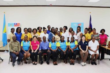 Mr. Ernest Norbal, Deputy Permanent Secretary in the Ministry of Health, Wellness and Elderly Affairs, and Ms. Jessica Wu, Project Manager at the Taiwan Technical Mission (TTM) in Saint Lucia, with the workshop participants and other TTM colleagues at the training workshop on Friday, November 28, 2025, at the Public Service Training Institute in Union.