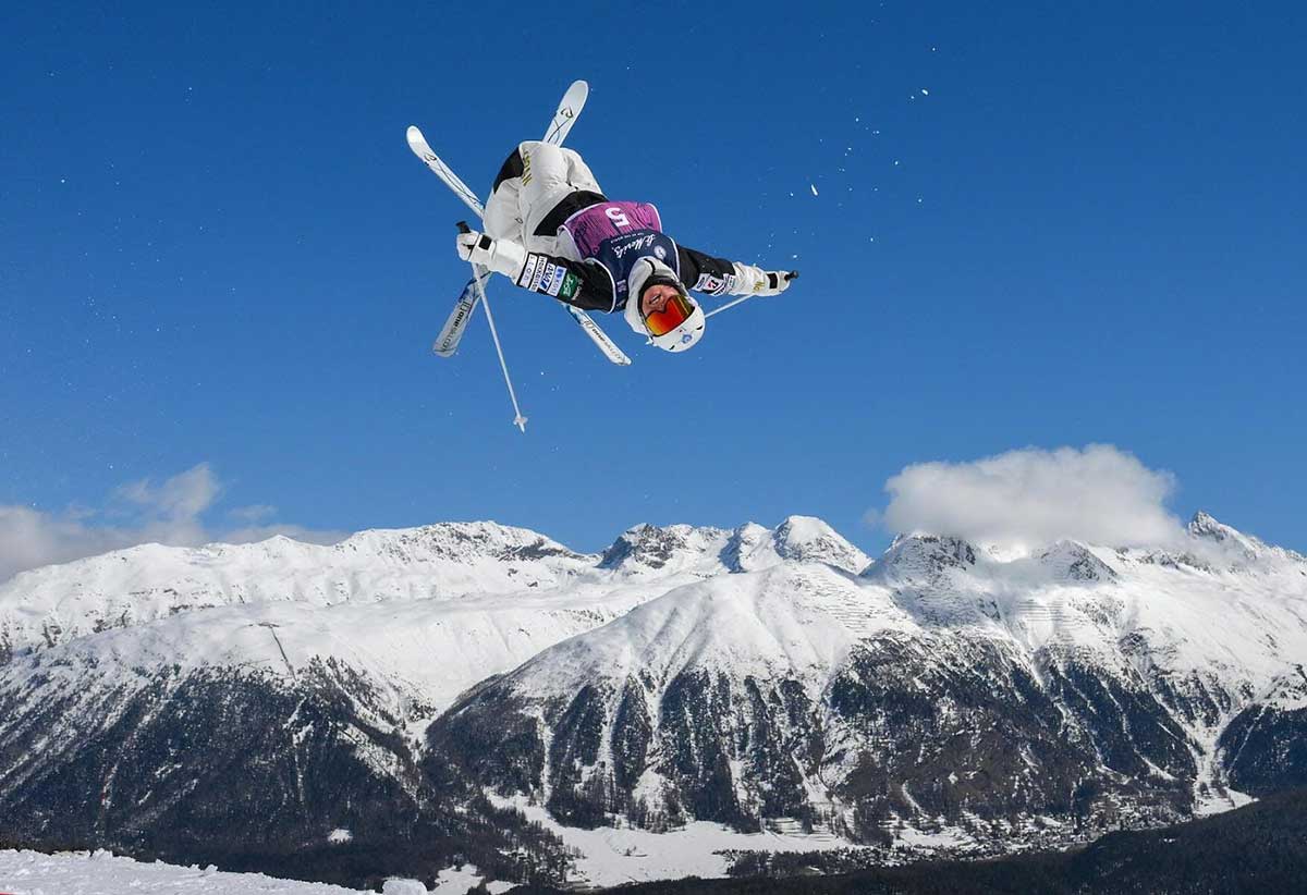 CORVIGLIA, SWITZERLAND ‑ MARCH 17: Hinako Tomitaka of Team Japan in action during the Women’s Moguls Practice Session of the FIS Snowboard, Freestyle and Freeski World Championships 2025 on March 17, 2025 in Corviglia, St. Moritz, Switzerland. [Photo by David Ramos]