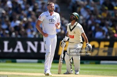 DECEMBER 27: Gus Atkinson of England pulls up with an injury after bowling during day two of the Fourth Test in the 2025/26 Ashes Series between Australia and England at Melbourne Cricket Ground on December 27, 2025 in Melbourne, Australia. (Photo by Gareth Copley/Getty Images)