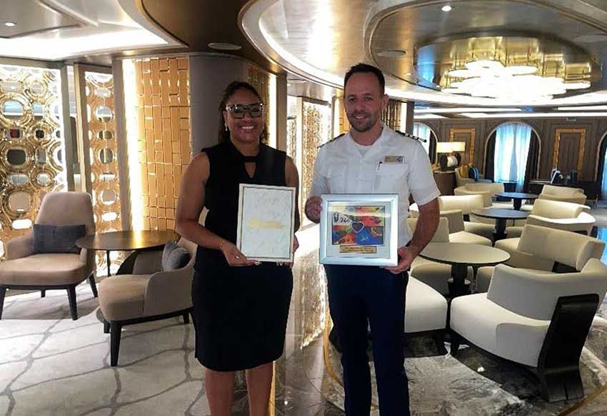 MS Allura on November 23, 2025, (left to right), Racquel Preville, Marketing Manager SLCP and Captain Silic Pavle.