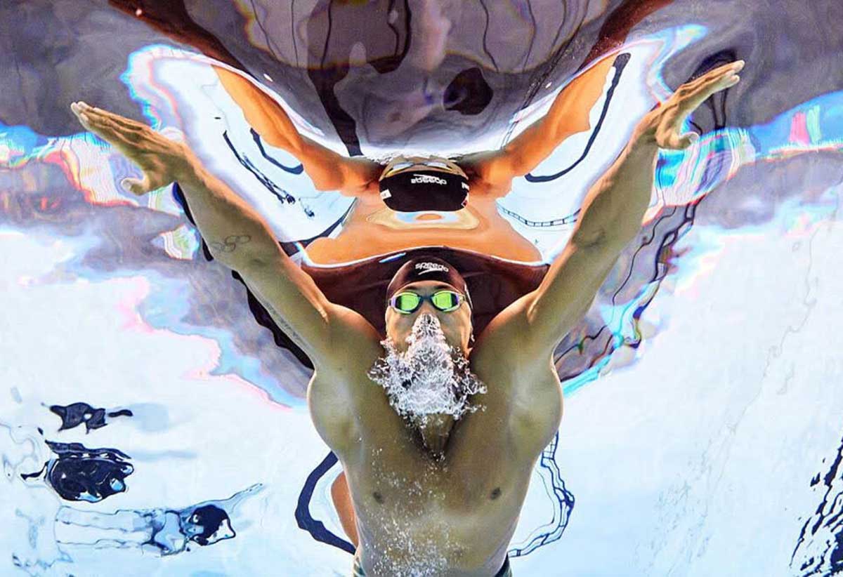 SINGAPORE, SINGAPORE ‑ JULY 27: (EDITORS NOTE: Image was captured using an underwater robotic camera.) Melvin Imoudu of Team Germany competes in the Men's 100m Breaststroke Heats on day 17 of the Singapore 2025 World Aquatics Championships at World Aquatics Championships Arena on July 27, 2025 in Singapore. [Photo by Quinn Rooney]