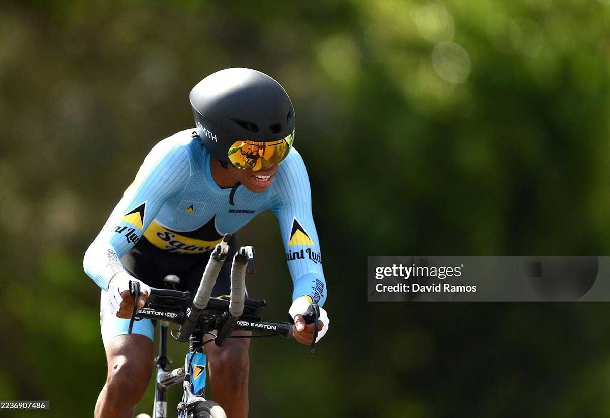 SEPTEMBER 23: Denver Alphonse and Team Saint Lucia competes during the 98th UCI Cycling World Championships Kigali 2025 - Men Junior Individual Time Trial a 22.6km race from Kigali to Kigali on September 23, 2025 in Kigali, Rwanda. (Photo by David Ramos/Getty Images)