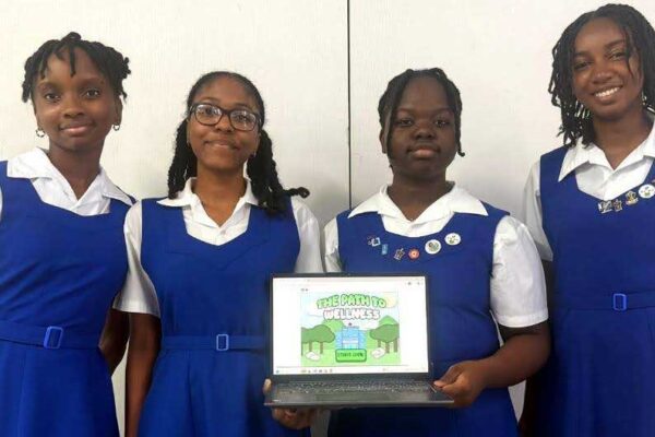 Madison Altius, Dion Evlyn Francois, Kaireda Lionel and Thandi Wilson of team “CariByte” from Saint Lucia, earned a silver medal in Level I of the 2026 Computer Coding Olympiad with their project “The Path to Wellness”.