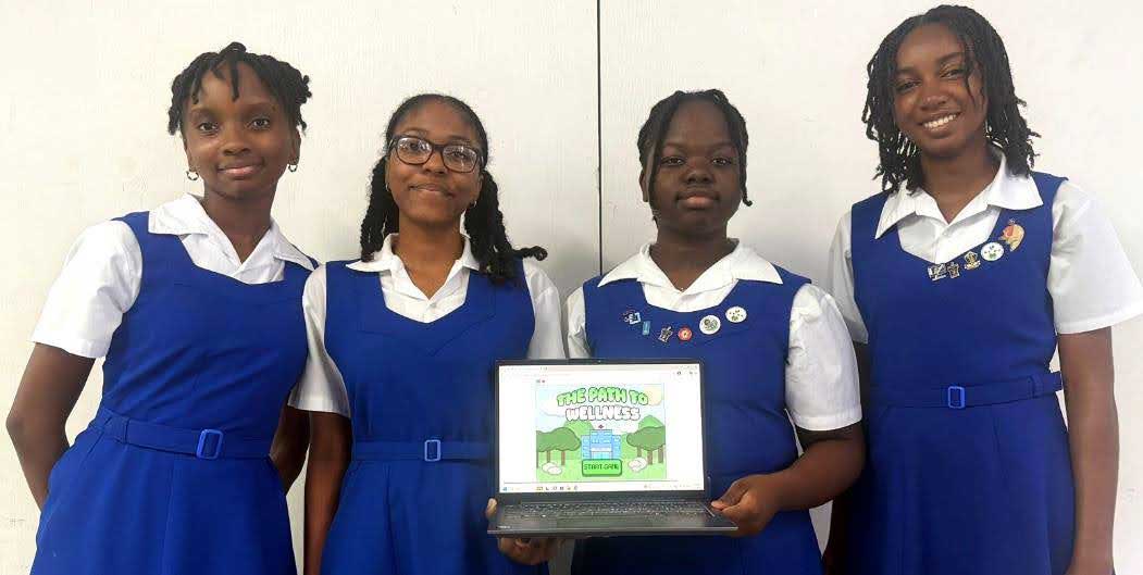 Madison Altius, Dion Evlyn Francois, Kaireda Lionel and Thandi Wilson of team “CariByte” from Saint Lucia, earned a silver medal in Level I of the 2026 Computer Coding Olympiad with their project “The Path to Wellness”.