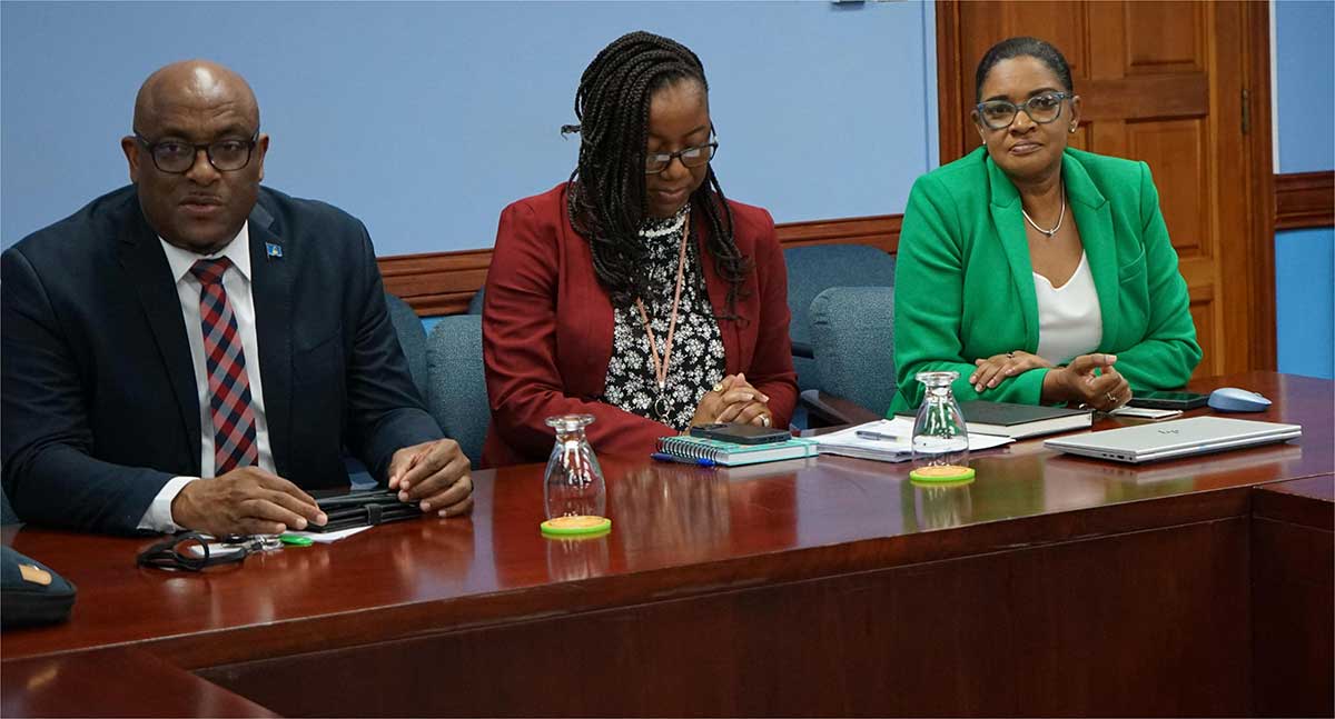 L-R: Minister Shawn Edward, Chief Engineer Mrs. Renata Philogene-KcKie and Permanent Secretary (Ag) Ms. Lorraine Mathew.
