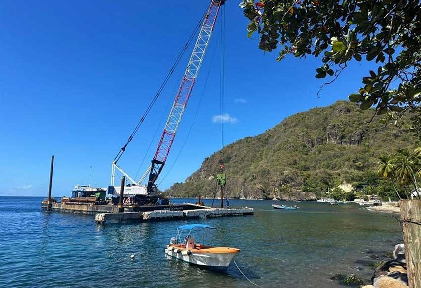 Piling works commence at the Soufriere Waterfront.