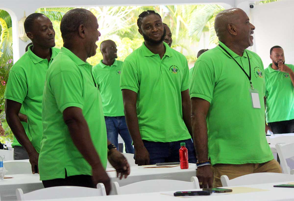 After a long day sitting, drivers unwind under the direction of fitness instructor Mrs. Suzanne Clovis-Freitas.