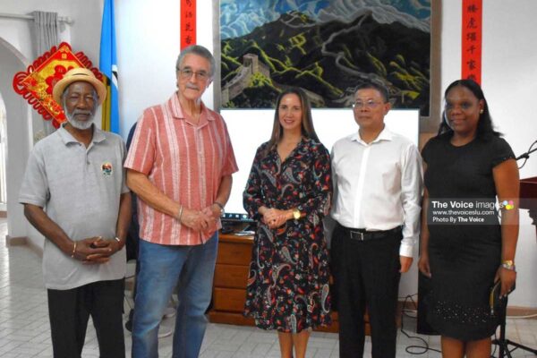 Earl Bousquet-President of the Saint Lucia-China Friendship Association (SLCFA), Dr. Kenny Anthony-Former Prime Minister of St. Lucia, Llieff Escalona-Venezuelan Ambassador to St. Lucia, Stanley Hu-China Representative in St. Lucia, Yenielys Linares – Cuban Ambassador to St. Lucia